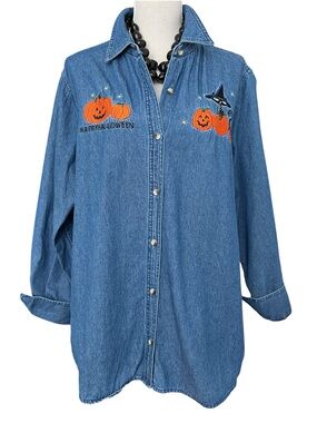 Holiday Editions Halloween Denim Shirt Size 1X